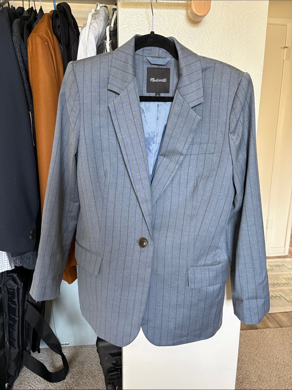 Madewell Light Gray Pinstripe Single-Button Blazer - Picture 4 of 6